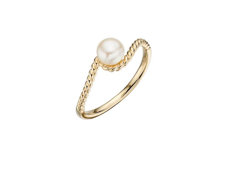 Yellow Gold And Cast Rope Pearl Ring