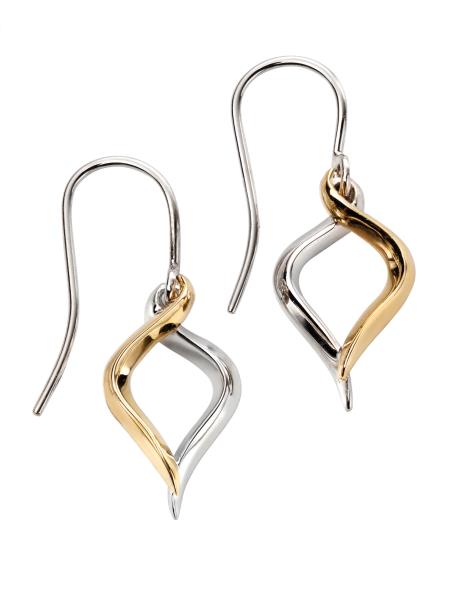 Yellow Gold And White Gold Knife Edge Drop Earrings