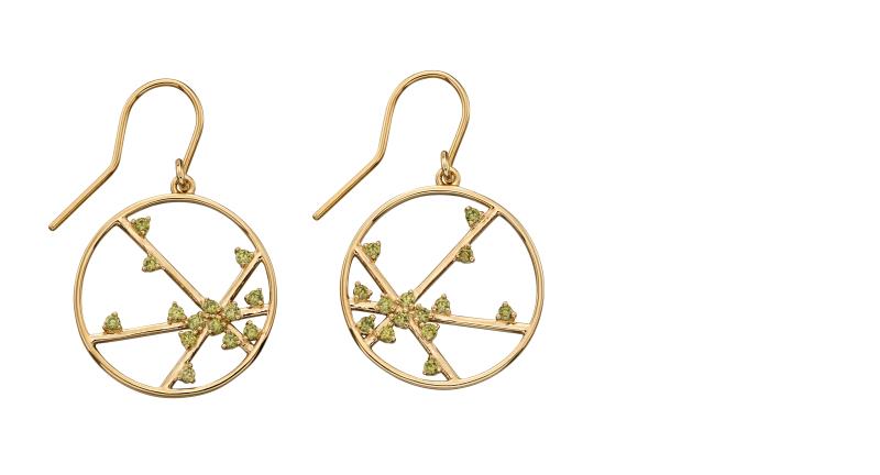 Yellow Gold Plated Silver, Khaki CZ Spider Web Earrings