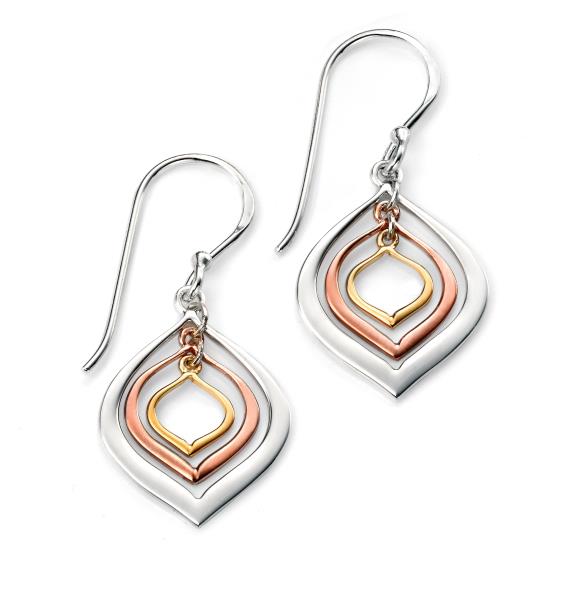 Gold And Rose Gold Plated Triple Lantern Shaped Earrings