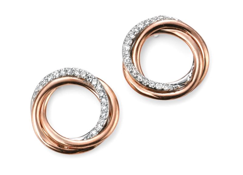 9ct Rose Gold And Diamond Open Circle Earrings