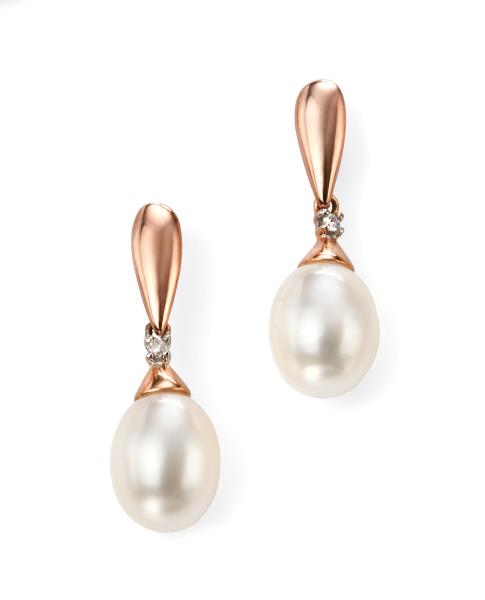 9ct Rose Gold Diamond & Freshwater Pearl Earrings