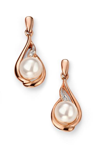 9ct Rose Gold Drop Diamond And Pearl Earrings