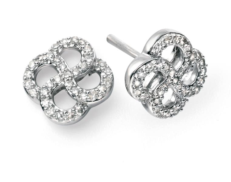 9ct White Gold And Diamond Organic Swirl Earrings