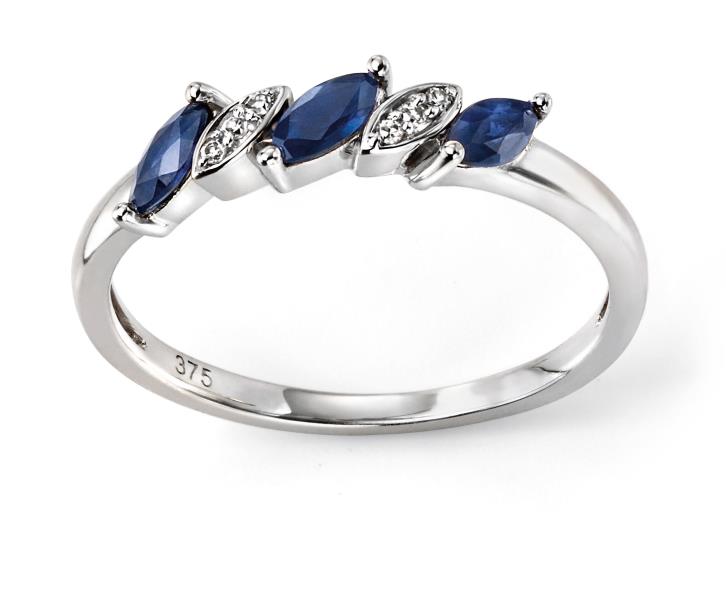 9ct White Gold Blue Sapphire And Diamond Marquise Ring