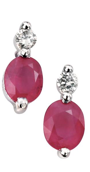 9ct White Gold Diamond And Ruby Earrings