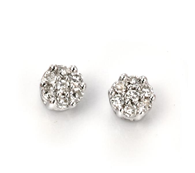 9ct White Gold Diamond Pave Round Stud Earrings