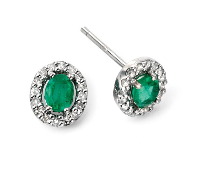 9ct White Gold Emerald And Diamond Earrings