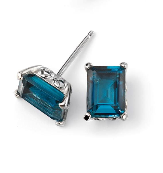 9ct White Gold London Blue Topaz Stud Earrings With Gallery Detail