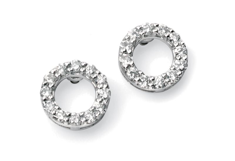 9ct White Gold Open Circle Pave Earrings