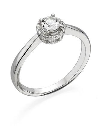 9ct White Gold Ring With White Topaz Centre And Diamond Edge