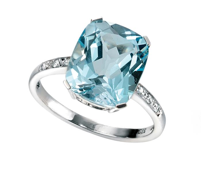 9ct White Gold Sky Blue Topaz And Diamond Ring