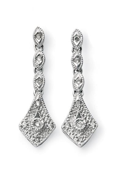 9ct White Gold Vintage Drop Earrings With Diamonds
