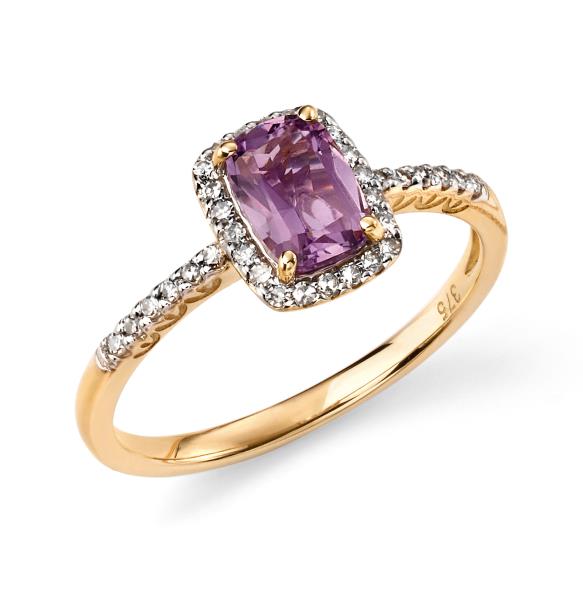 9ct Yellow Gold And Amethyst Cushion Ring