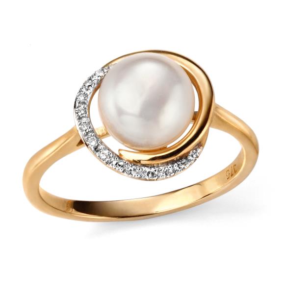 9ct Yellow Gold Button Pearl And Diamond Ring