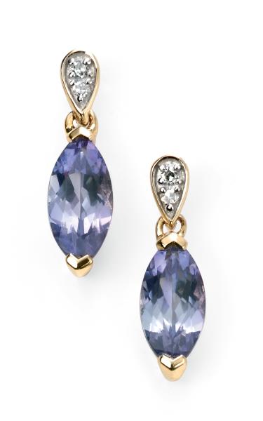 9ct Yellow Gold Diamond And Tanzanite Marquise Earrings