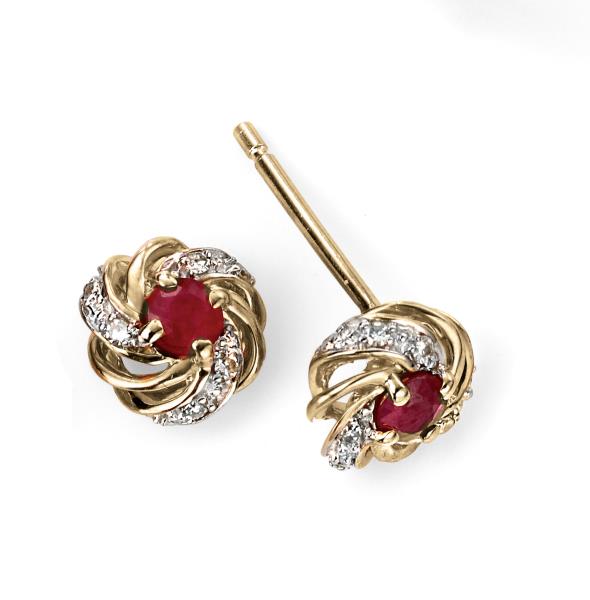 9ct Yellow Gold Ruby And Diamond Cluster Earrings