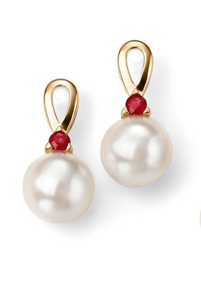 9ct Yellow Gold Ruby And Pearl Drop Earrings