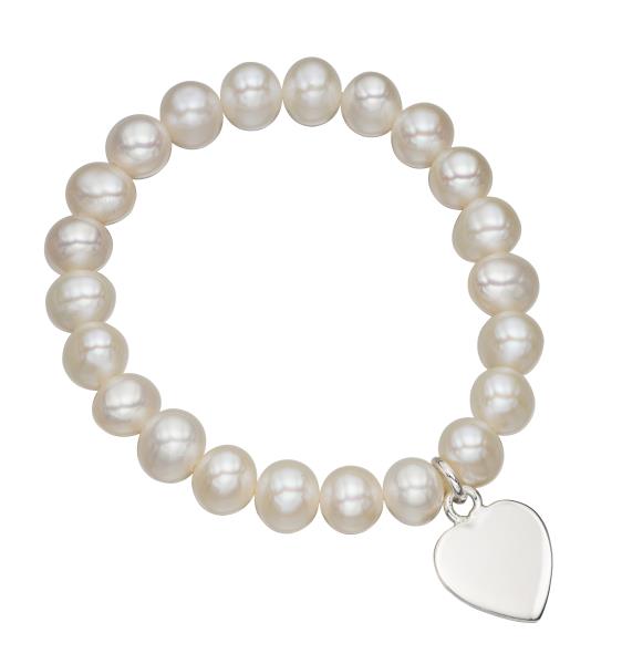 Children's Pearl Bracelet With Plain Heart Tag