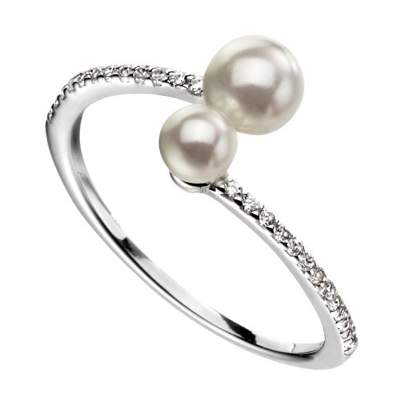 Double Pearl Ring With Micropave CZ Shank