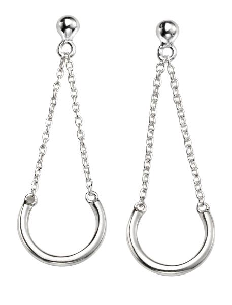 Drop Curved Bar And Chain Earrings