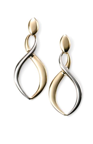 Elements Gold 9ct Yellow And White Gold Twist Drop Earrings