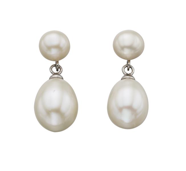 Freshwater Pearl Double Drop Stud Earrings