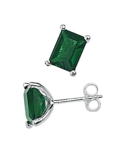 Green Emerald Cut Crystal Silver Stud Earrings