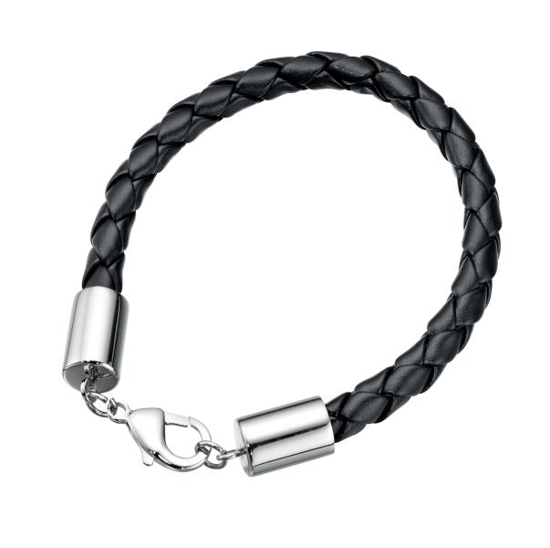 Stainless Steel Clasp Black Plaited Leather Bracelet