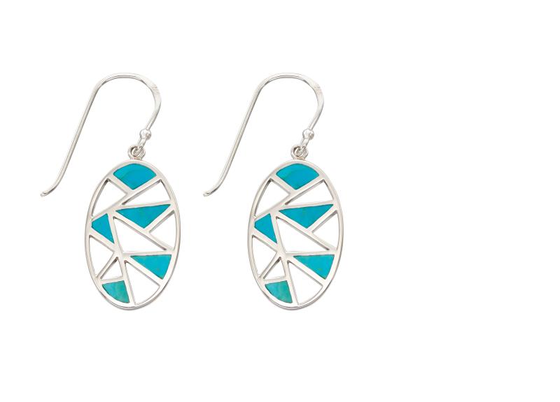 Oval Cut Out Turquoise Inlay Earrings