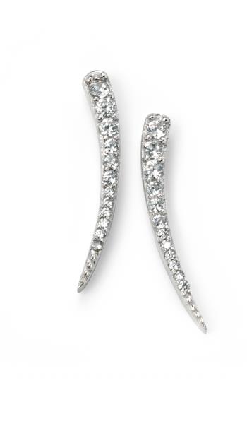 Rhodium Plated Clear CZ Curved Bar Earrings