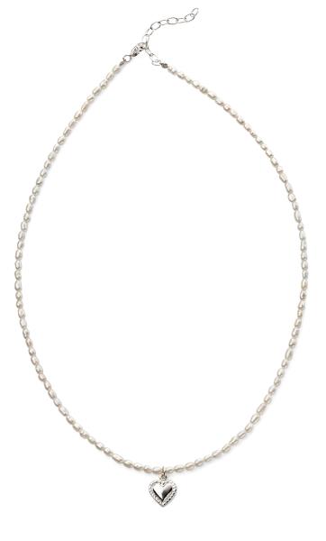 Rice Pearl Necklace With Heart Drop