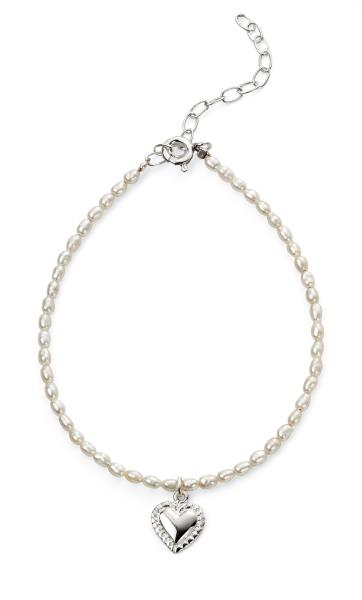 Rice Pearl With Heart Drop Bracelet