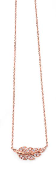 Rose Gold Plate Clear CZ Leaf Necklace
