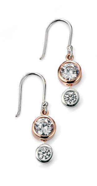 Rose Gold Plated Double CZ Drop Earrings