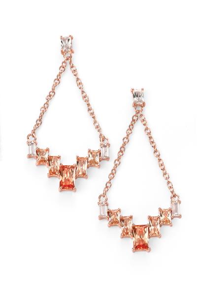 Rose Gold Plated Champagne/Clear CZ Drop Earrings