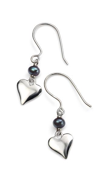 Black Freshwater Pearl Heart Drop Earrings