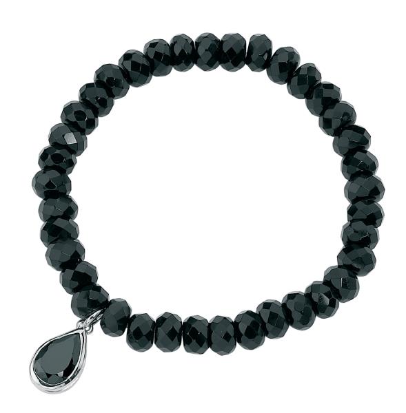 Black Onyx/Black CZ Bead Teardrop Bracelet