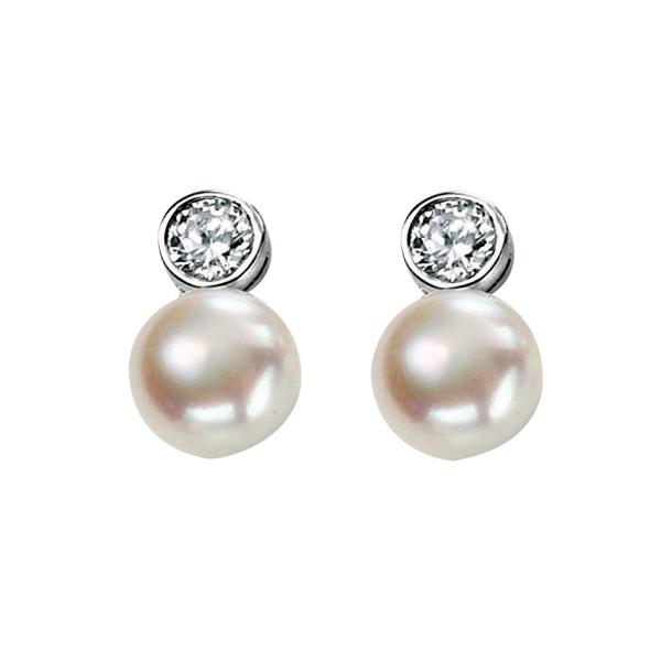 White Freshwater & Clear CZ Drop Earrings | Cornish Jewel