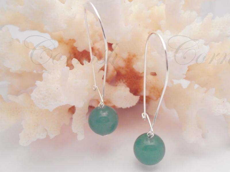 Silver Green Jade Ball Earrings