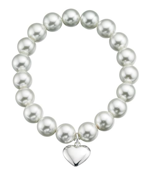 White Shell Pearl Heart Stretch Bracelet