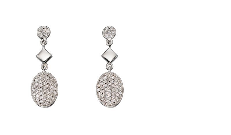Silver Oval Pave CZ Earrings
