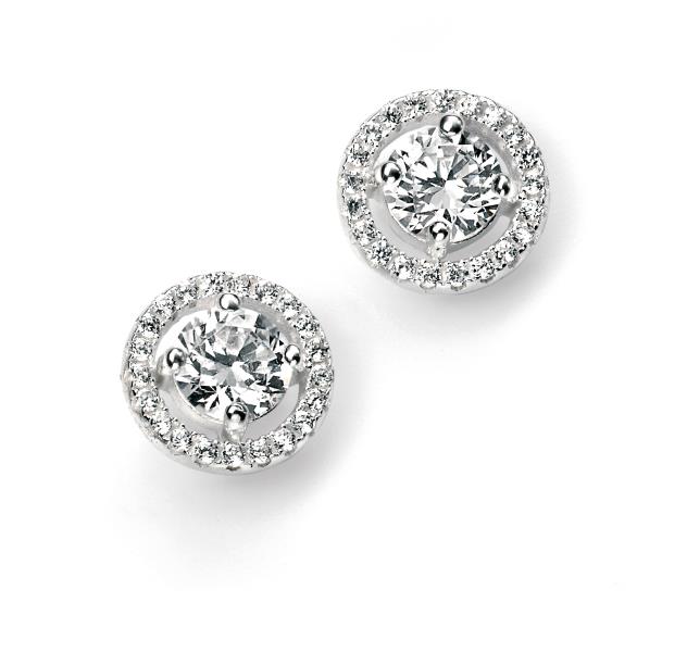 Pave Disc Stud Earrings With Clear Round CZ