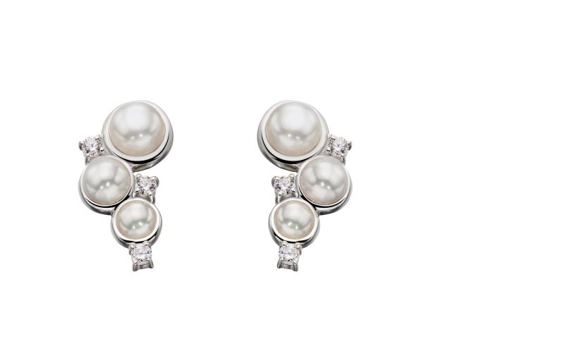 Silver X3 Pearl & X3 CZ Crawler Earrings