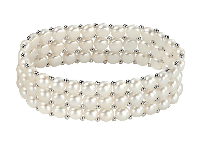 White Freshwater Pearl 3 Strand Stretch Bracelet