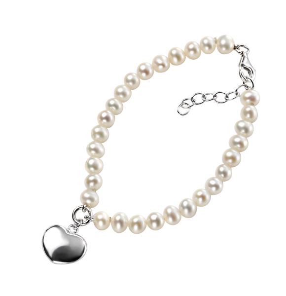 White Freshwater Pearl Puff Heart 18+3Cm Bracelet
