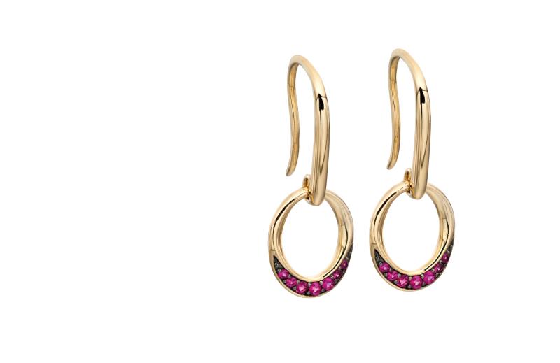 Yellow Gold, Ruby Pave, Oval Donut Earrings