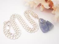 Blue Agate Silver Pendant Necklace 20" Curb