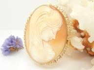 Large 9ct Gold Cameo Brooch Woman Lady 375 